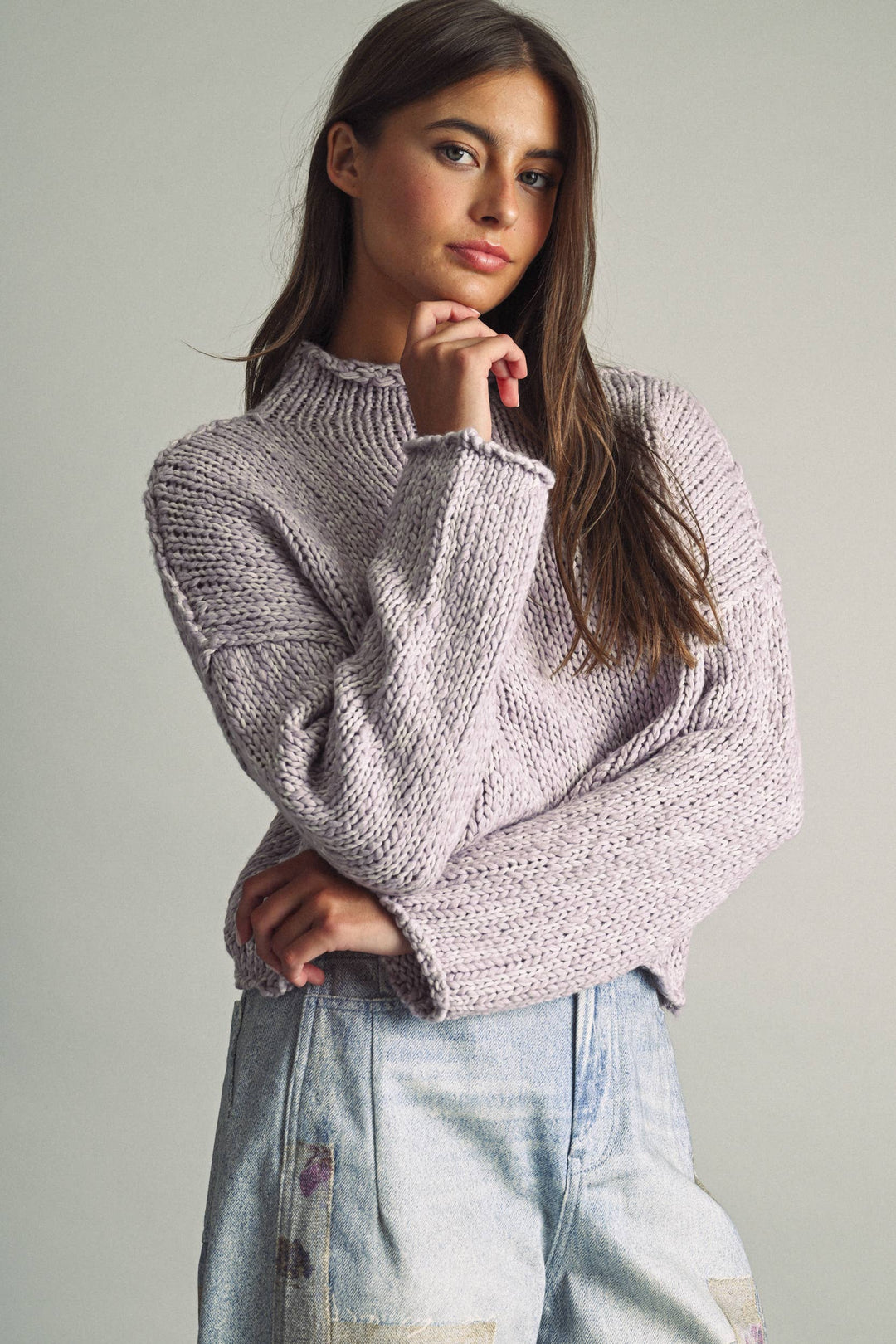 T673   ROLL HEMMING LONG SLEEVE SWEATER TOP