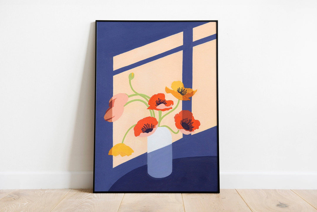 Poppies Art Print, Floral Wall Art, Colorful Floral Art JWS01