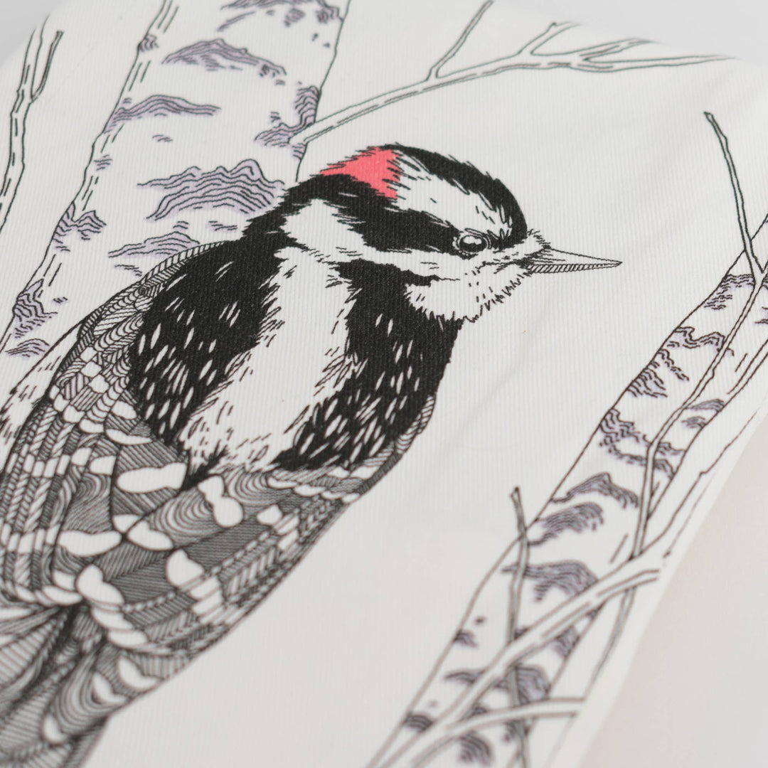 Downy Woodpecker Tea Towel - West Coast Birds PL03