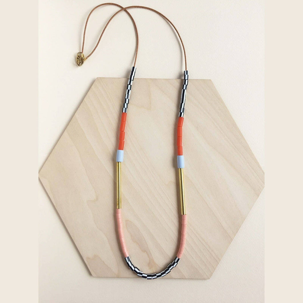 Colourblock Necklace - Rust & Lilac LA09