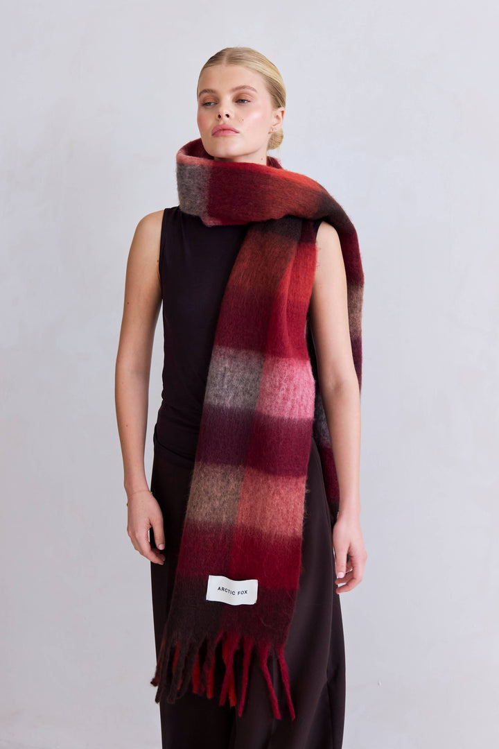 The Reykjavik Scarf - 100% Recycled - Burgundy check - FW26