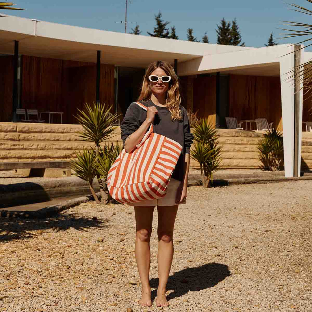 ELISA TOTE BAG STRIPES GREIGE / TOMATO