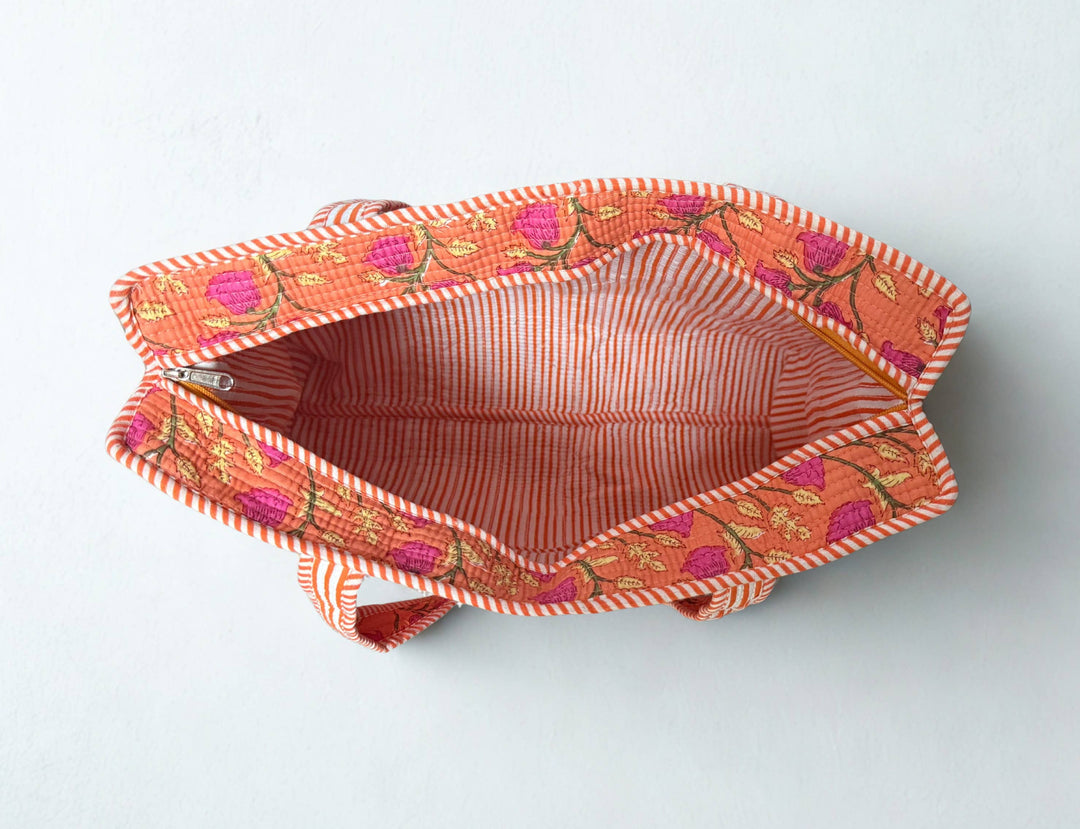Block Print Quilted Bag ~ Peach DVS25