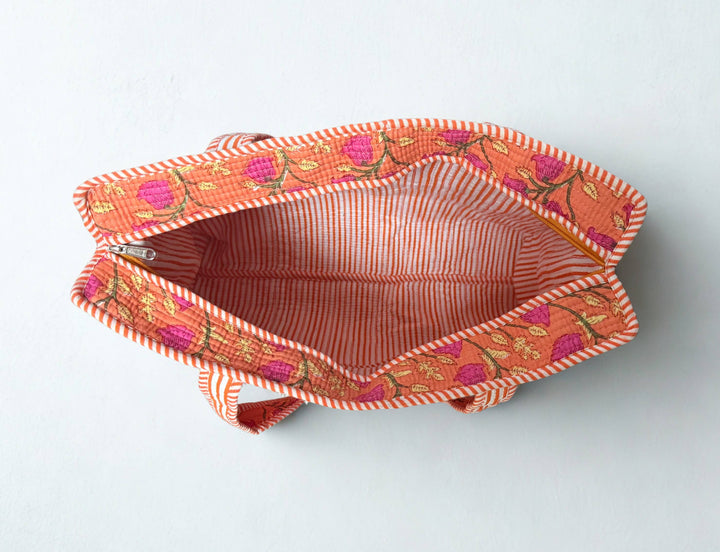 Block Print Quilted Bag ~ Peach DVS25