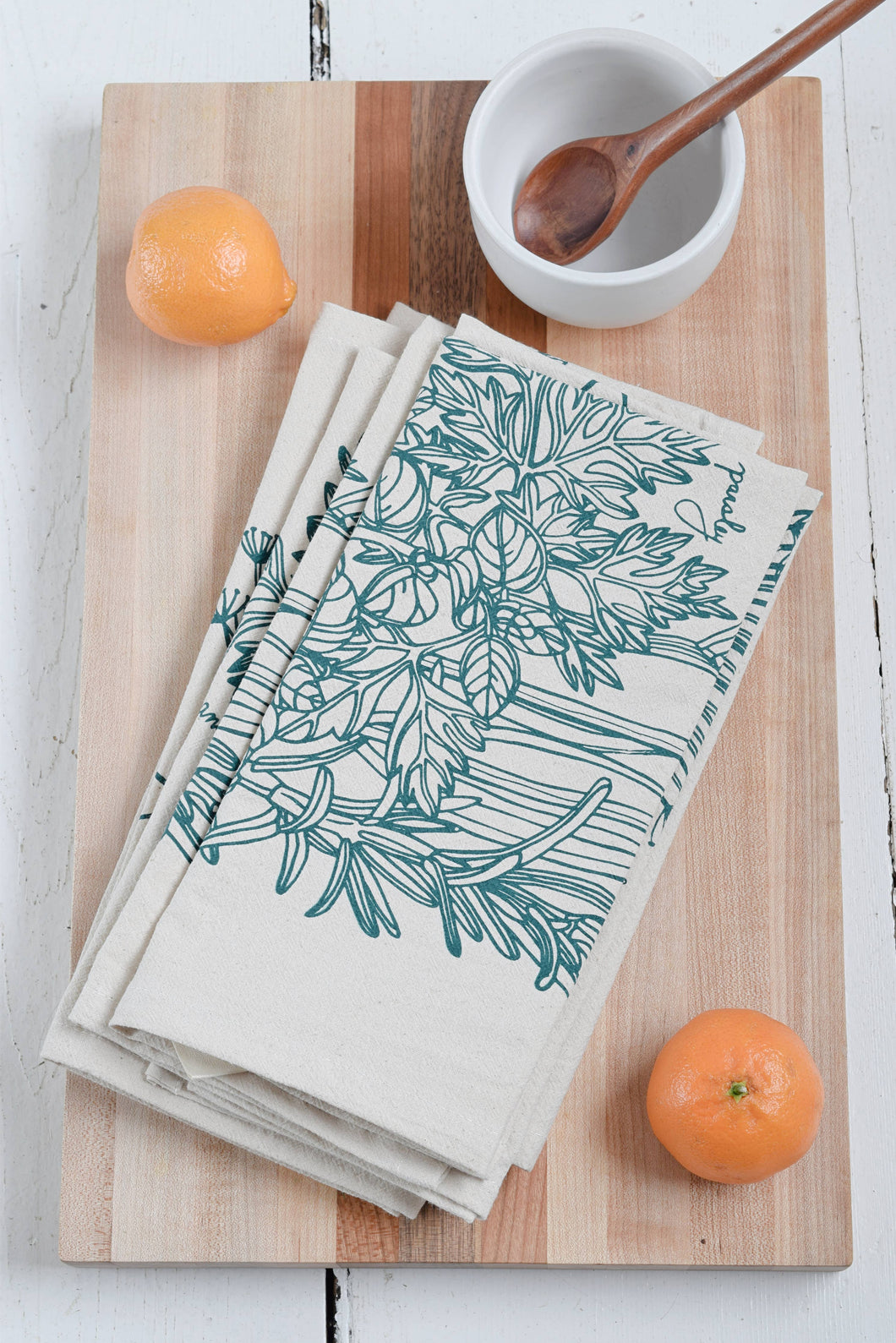 Set of 4 Organic Cotton Herbs Napkins - Green - Herb Plants