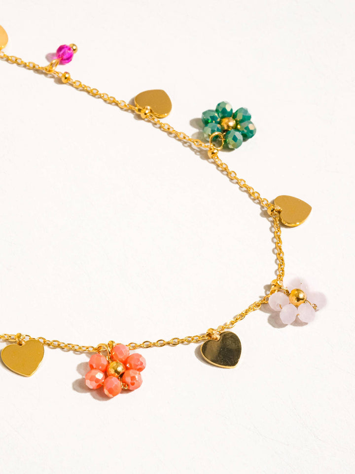 Melvin 18K Gold Non-Tarnish Flower &amp; Hearts Necklace FLA06