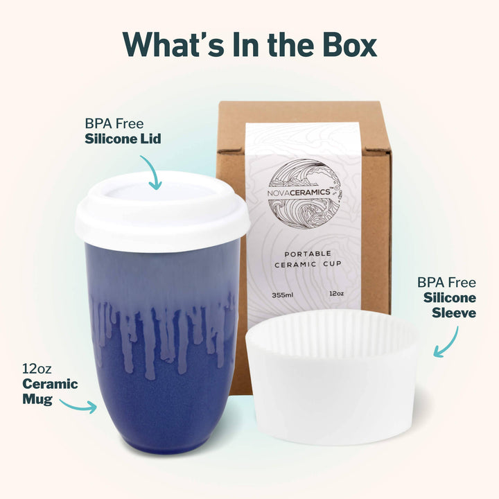 Neptune Ceramic Travel Mug – 12oz with Lid &amp; Sleeve NV26