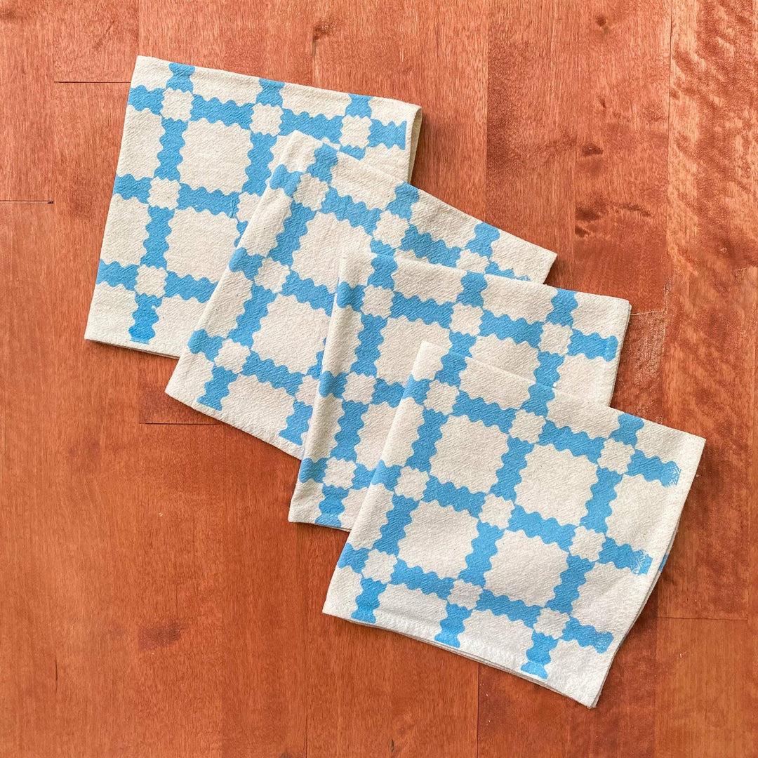 Natural Cotton Cloth Napkins, Sky Blue Party Time Plaid BB22