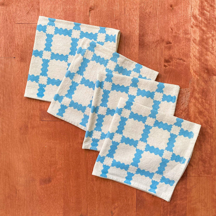 Natural Cotton Cloth Napkins, Sky Blue Party Time Plaid BB22