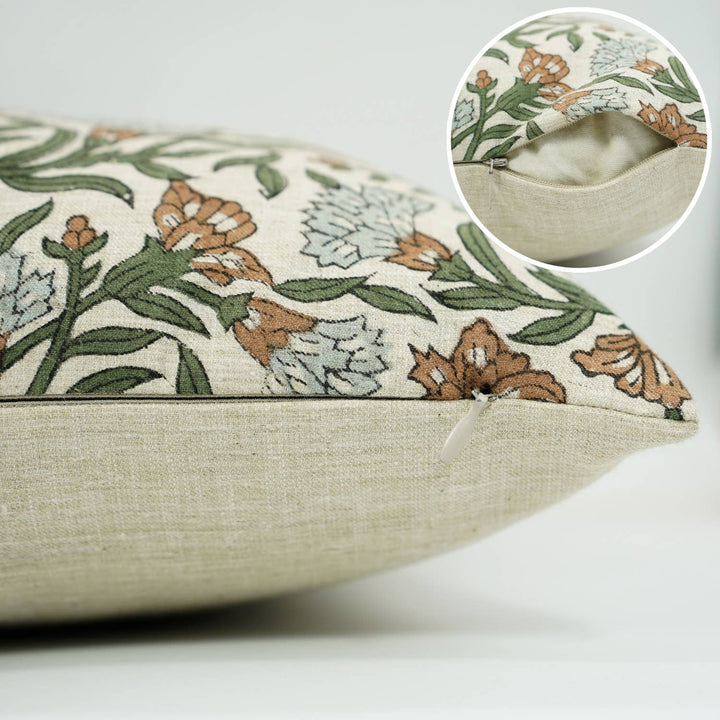 Traditional Block Linen Blend Pillow Cover - Thorny Stems FB03