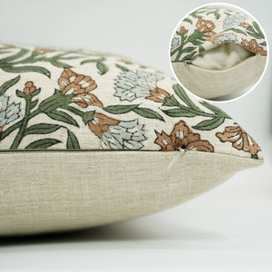 Traditional Block Linen Blend Pillow Cover - Thorny Stems FB03