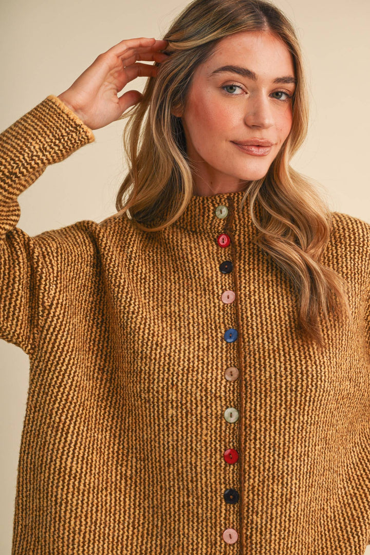 STRIPED SWEATER CARDIGAN WITH COLORFUL BUTTONS MS112