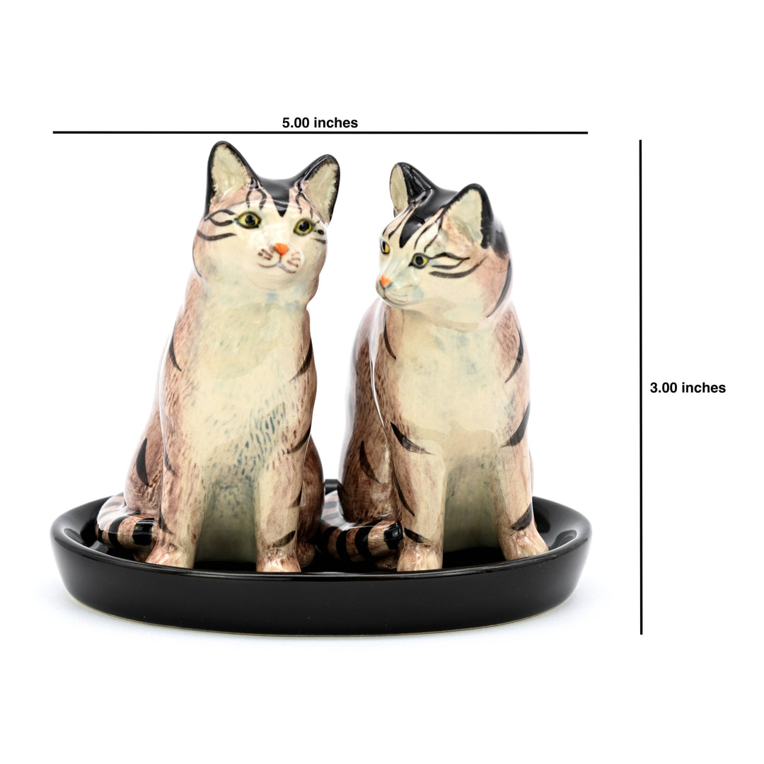 SP9128 SALT AND PEPPER SHAKER Tabby and black ceramic tray