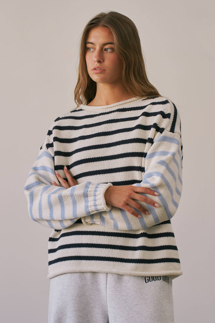 BSW4038 Stripe Oversized Rollup Heavyweight Sweater