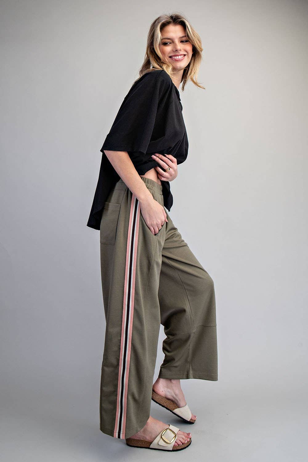 SIDE STRIPE ELASTIC WAIST SPORTY PANTS