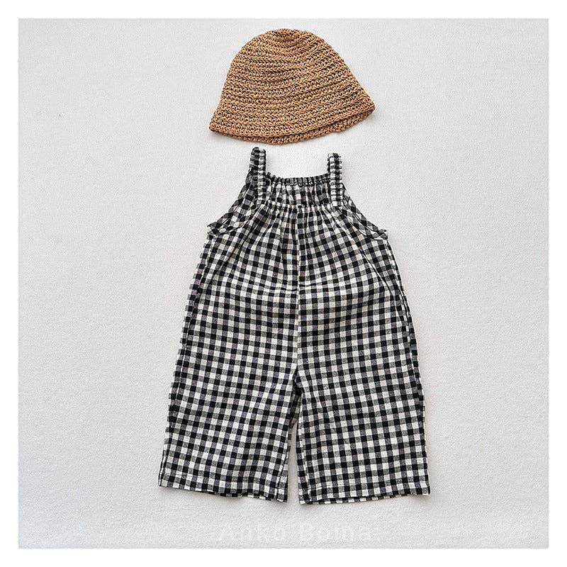 Arrival Summer Baby Kids Girls Black Plaid Cotton Overalls