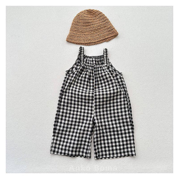Arrival Summer Baby Kids Girls Black Plaid Cotton Overalls