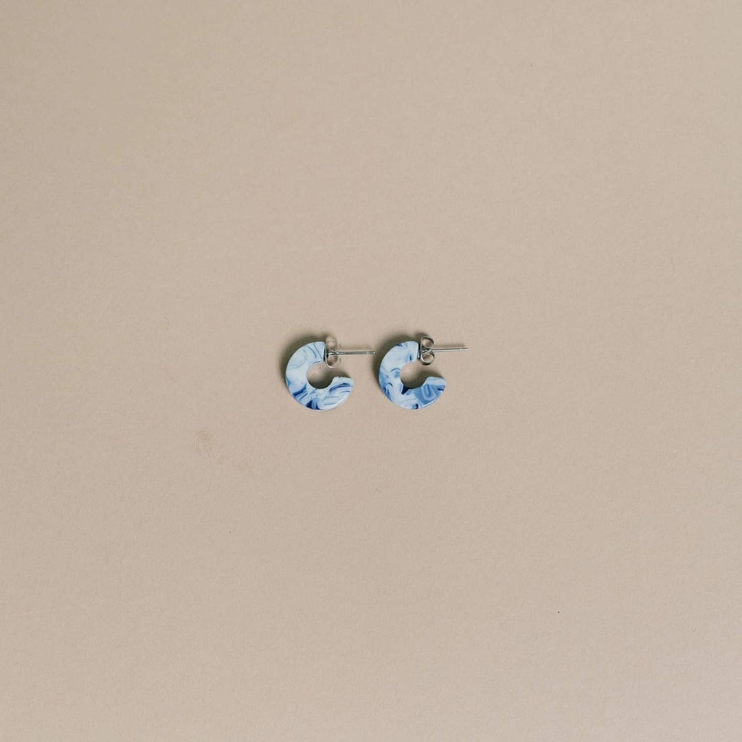 Mali | Ocean | Blue + White Hoop Earrings | Small Size NN25