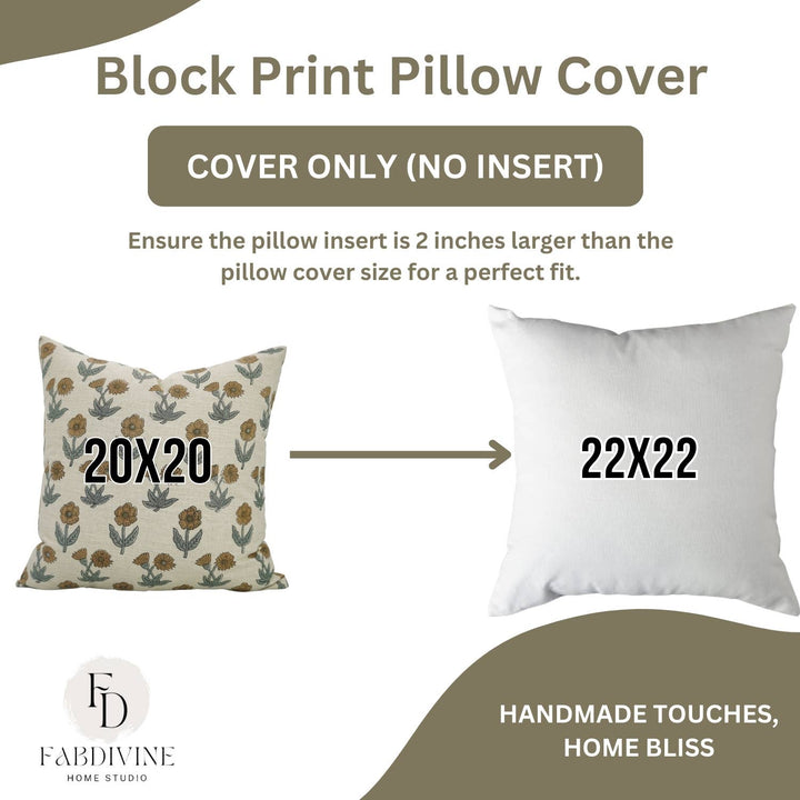 Designer Block Print Linen Blend Pillow Cover - Kirti FB05