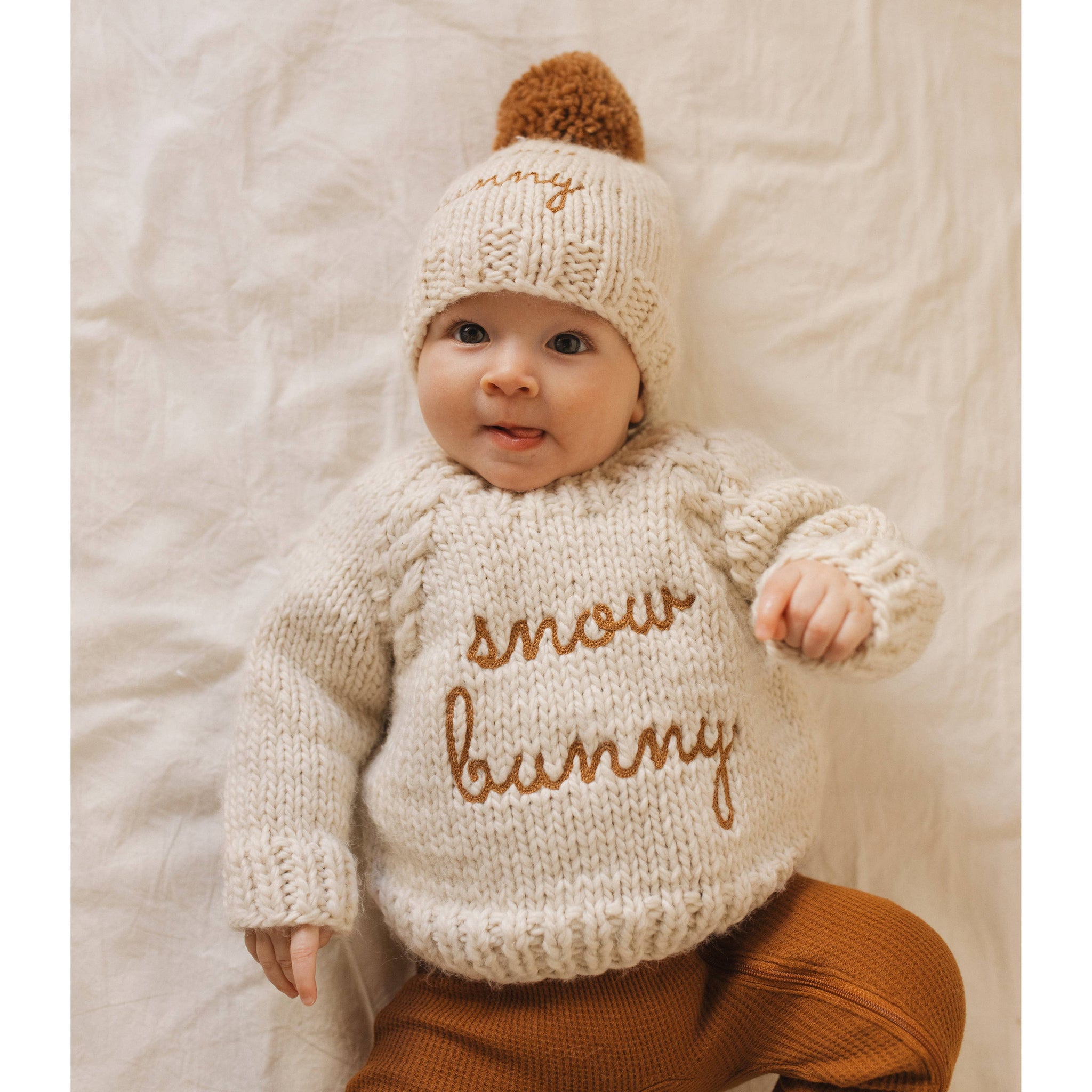 Snow Bunny Pecan Crew Neck Sweater for Baby Toddler – Silly Daisy