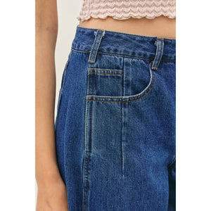 MID RISE BARREL LEG ANKLE DENIM PANTS WITH POCKETS
