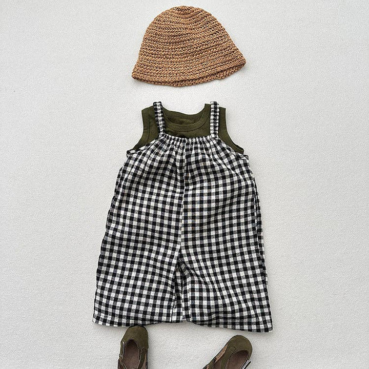Arrival Summer Baby Kids Girls Black Plaid Cotton Overalls
