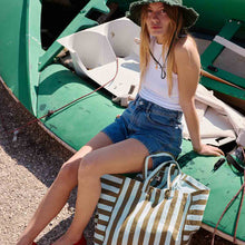 Load image into Gallery viewer, ELISA TOTE BAG STRIPES AQUA / OLIVE