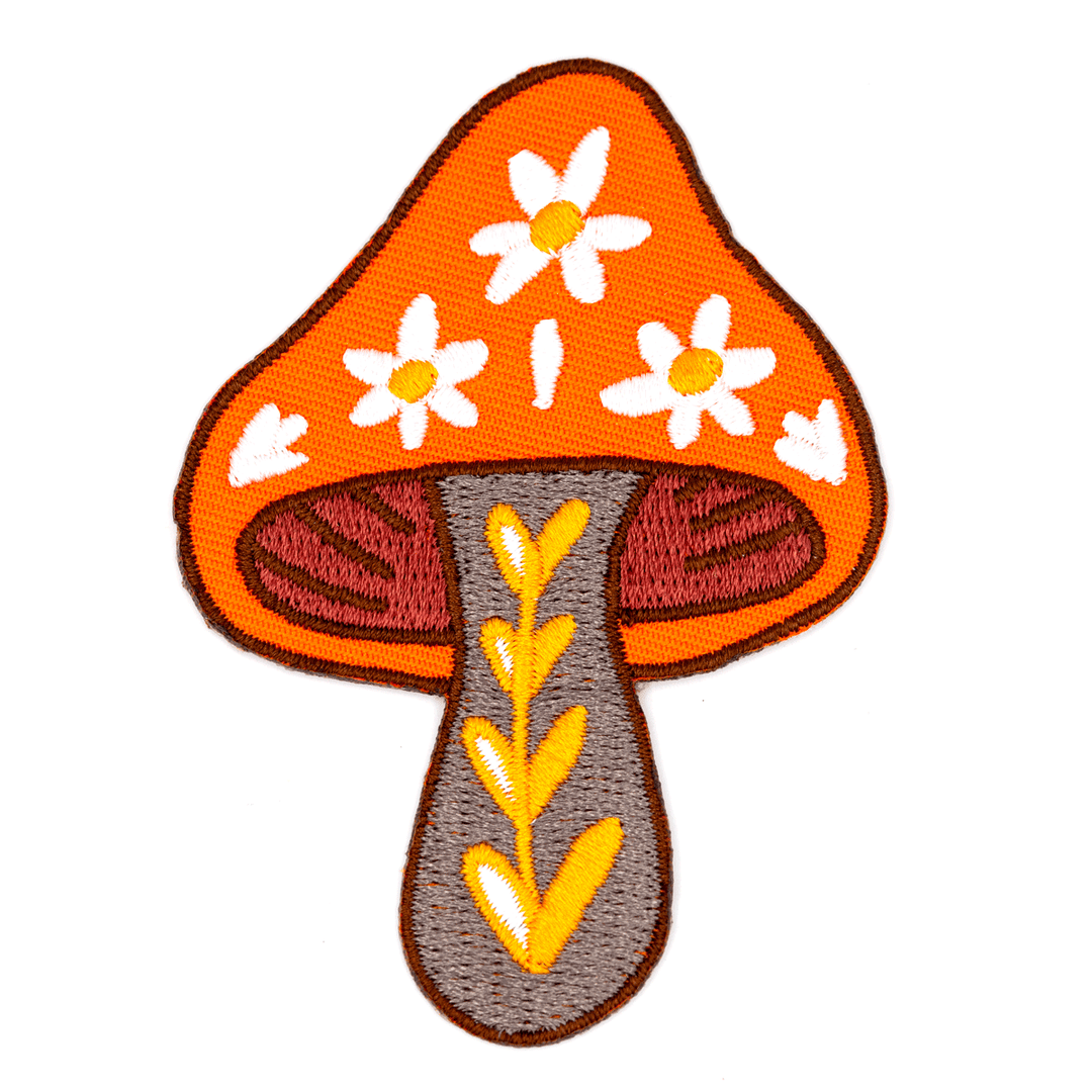 Floral Mushroom Embroidered Iron-On Patch TT