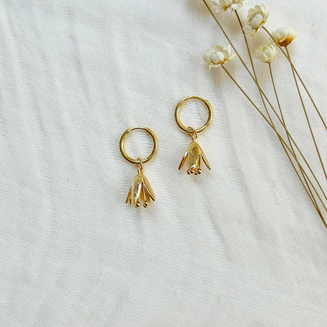 Dainty Floral Charm Huggie Hoops KT07