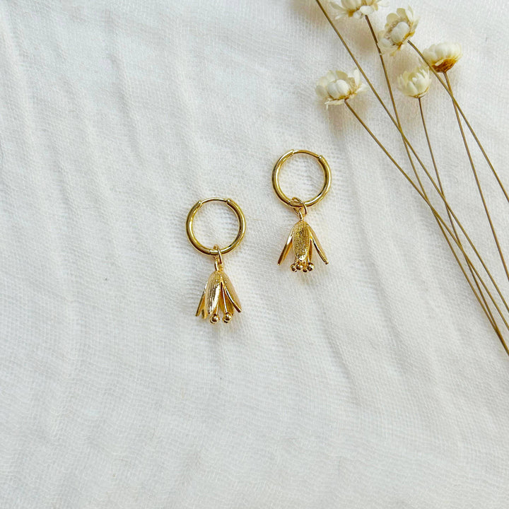 Dainty Floral Charm Huggie Hoops KT07