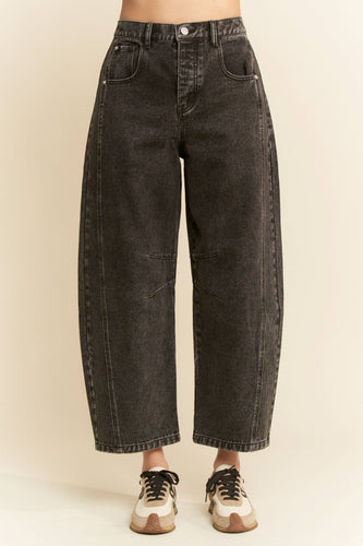 PATCH POCKET WIDE LEG CULOTTE DENIM BARREL PANTS