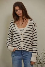 Load image into Gallery viewer, W1160 | Knit Sweater Cotton Stripe V-Neck Cardigan