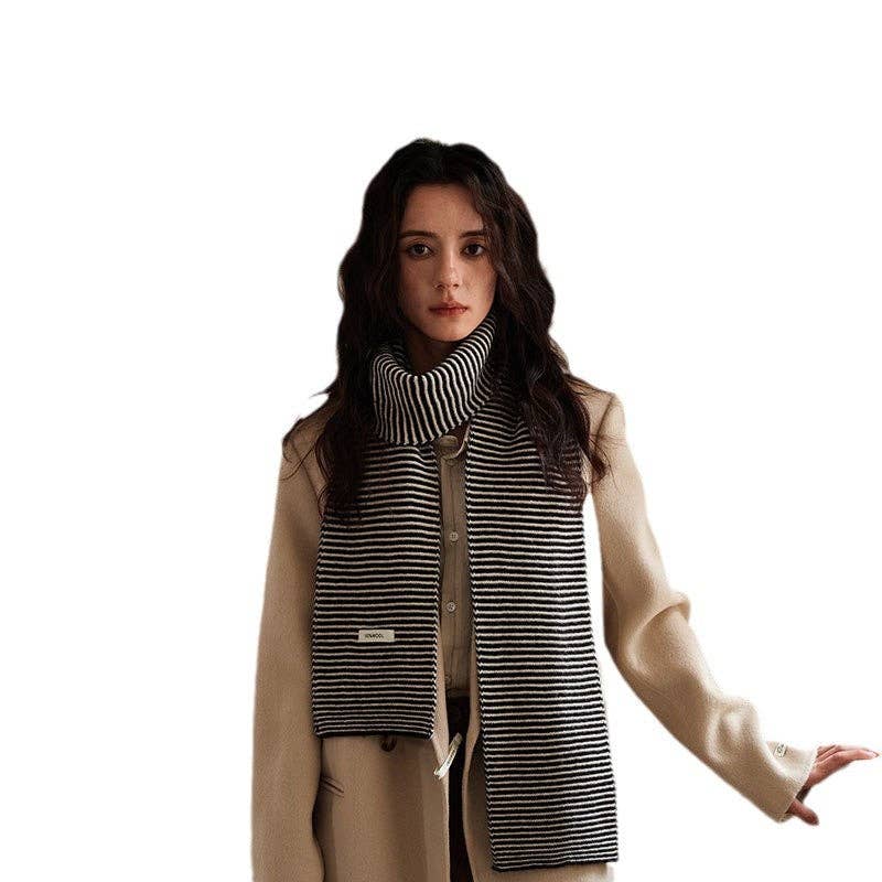 Women’s Striped Knit Scarf, 100% Wool