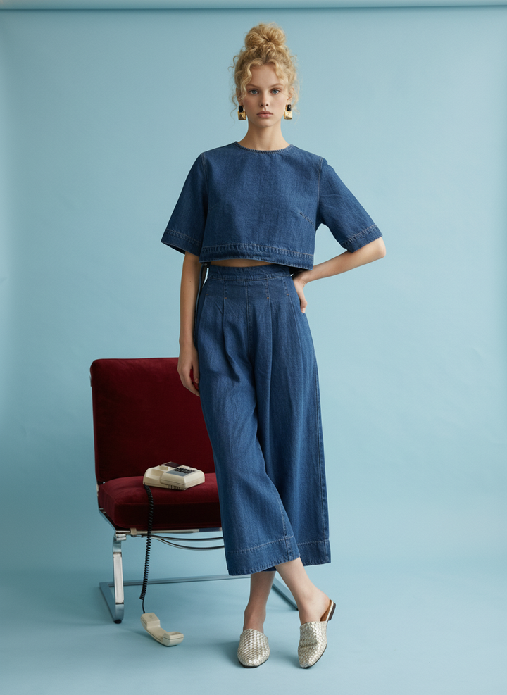SOT1364 Denim Cropped Boxy Top HS234