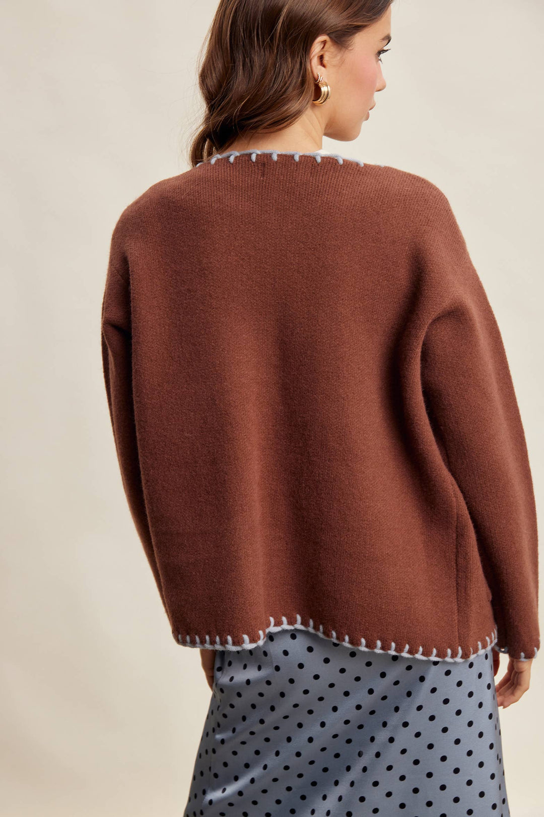 Contrast Whipstitch Knit Cardigan LSW1066