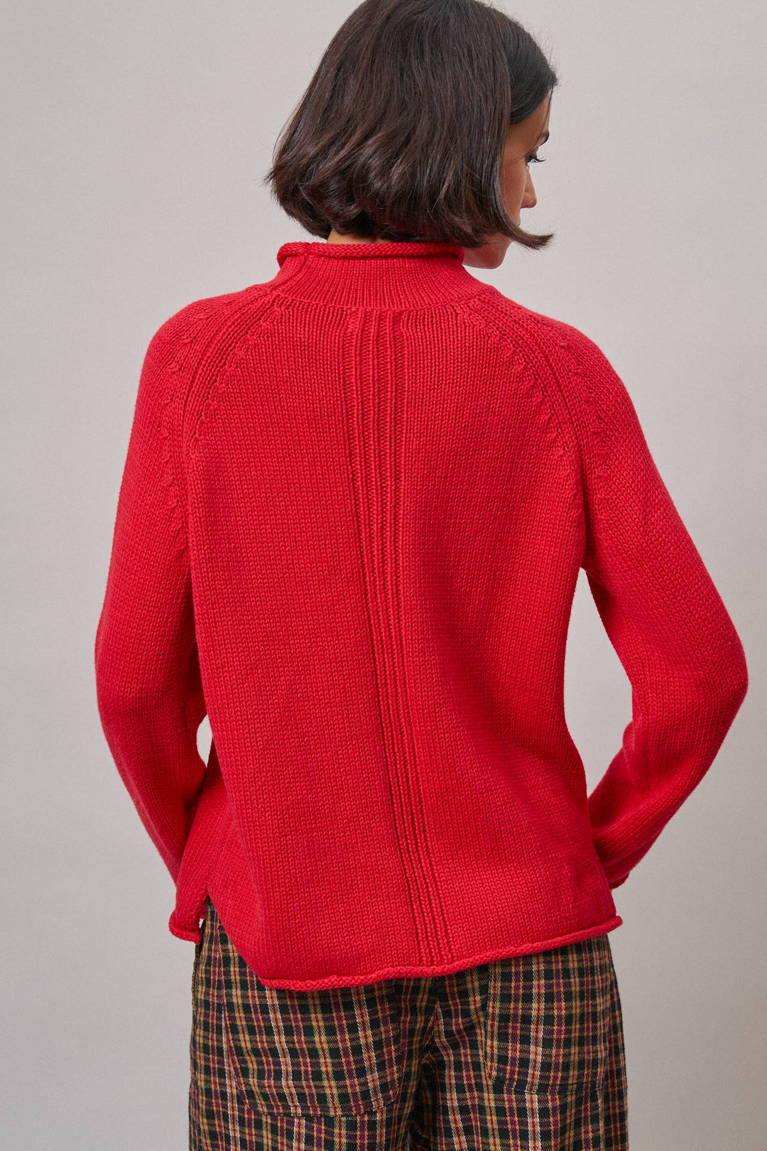 Striped Mock Neck Cotton Knit Sweater