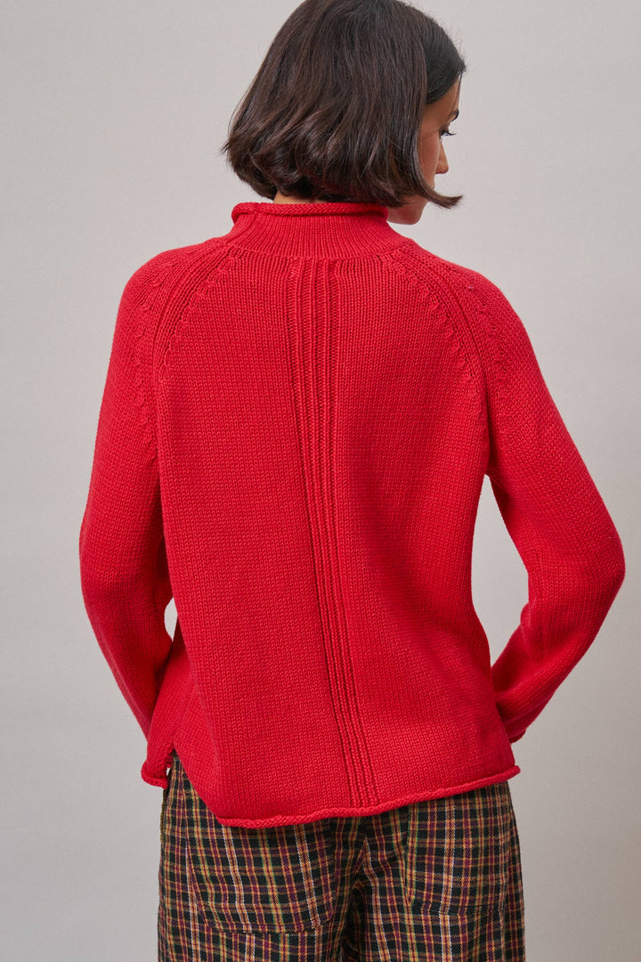 Striped Mock Neck Cotton Knit Sweater