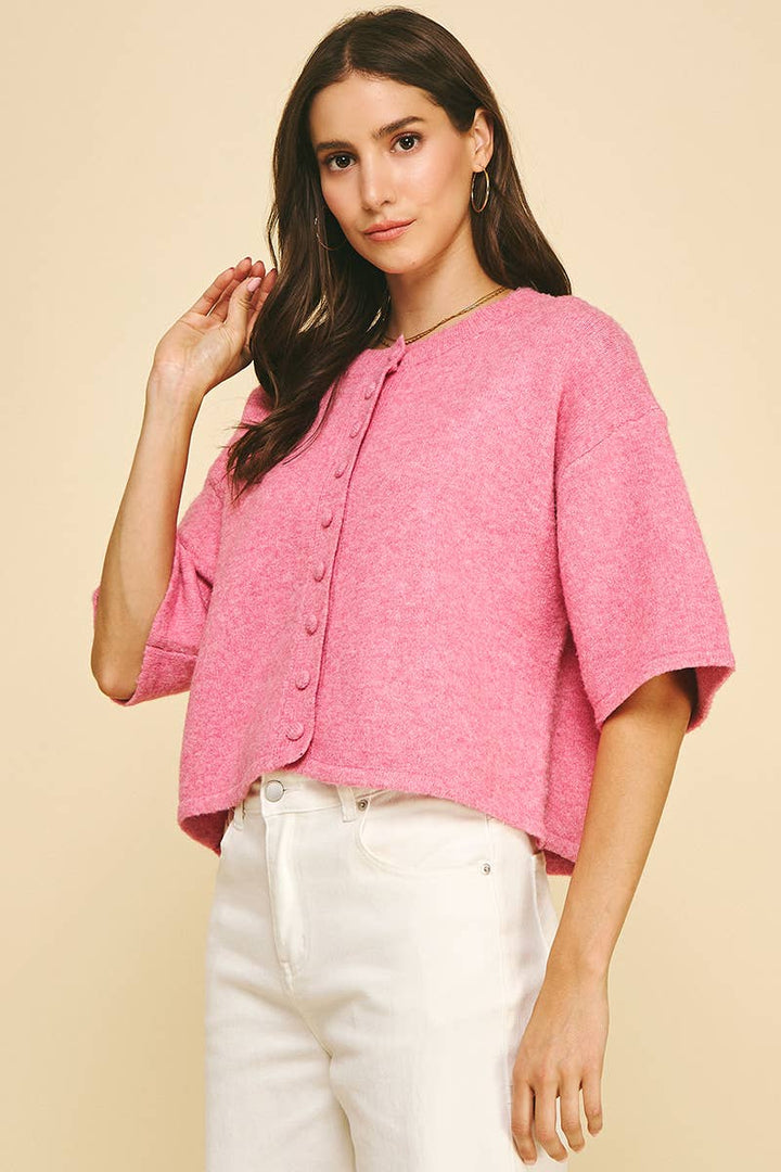 BUTTON DOWN SHORT SLEEVE SWEATER - PN652