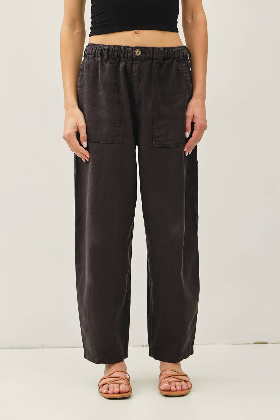 TENCEL LINEN BLEND BARREL TAPERED PANTS BC562