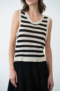 LOOSE STRIPE CROCHET SWEATER VEST