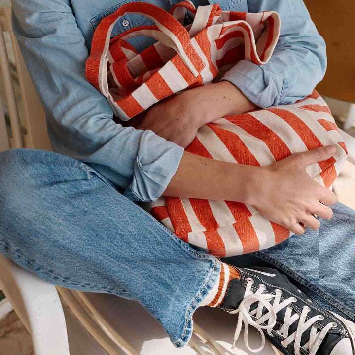 ELISABETH TOTE BAG STRIPES GREIGE/ TOMATO