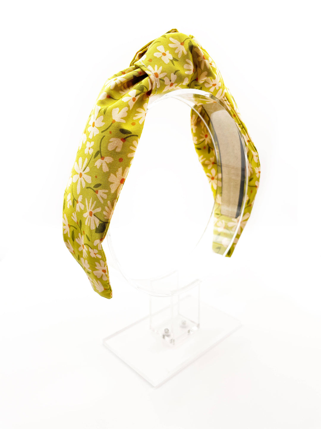 Green Knotted Headbands With Cream Flowers, Boho Hair Bands