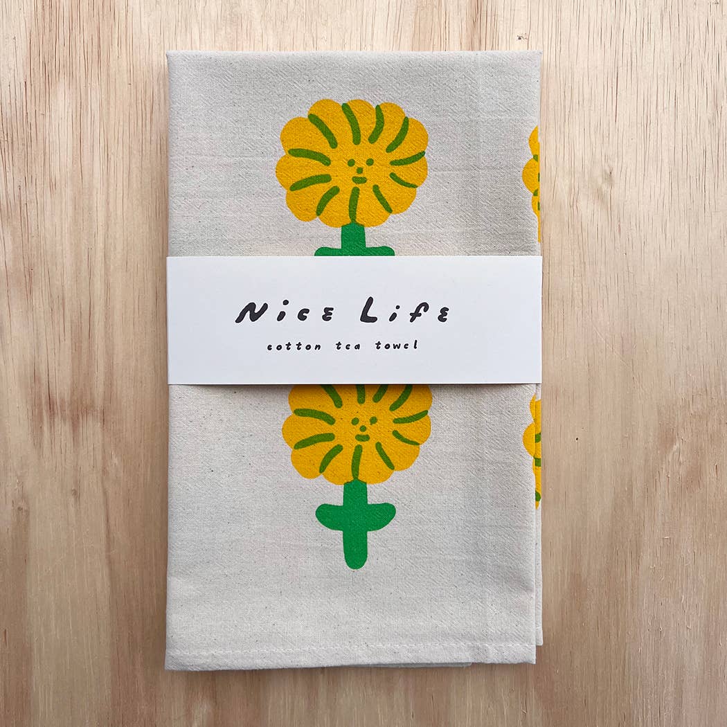Happy flower tea towel NICE4