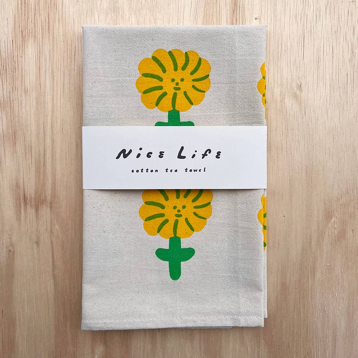 Happy flower tea towel NICE4
