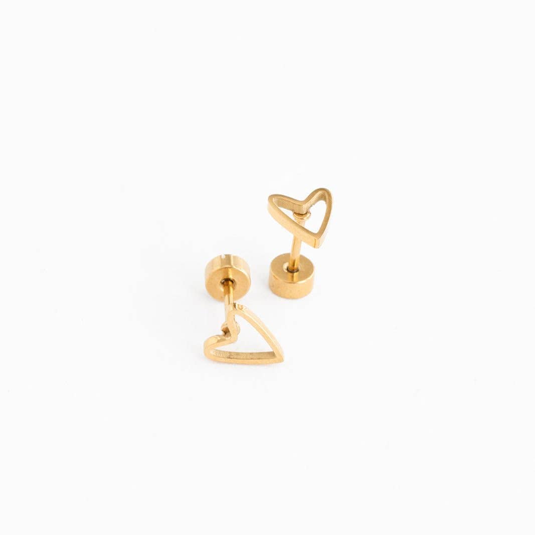 Open Heart Stud Earrings - Hypoallergenic, Flat Back, Girl PPE23