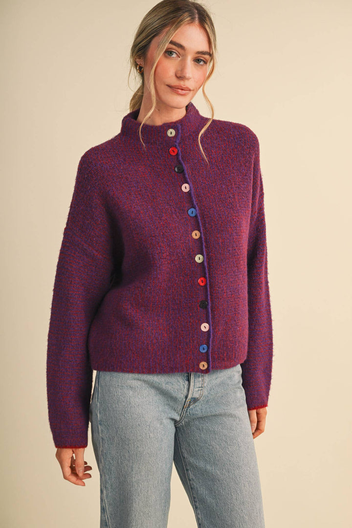 STRIPED SWEATER CARDIGAN WITH COLORFUL BUTTONS MS112