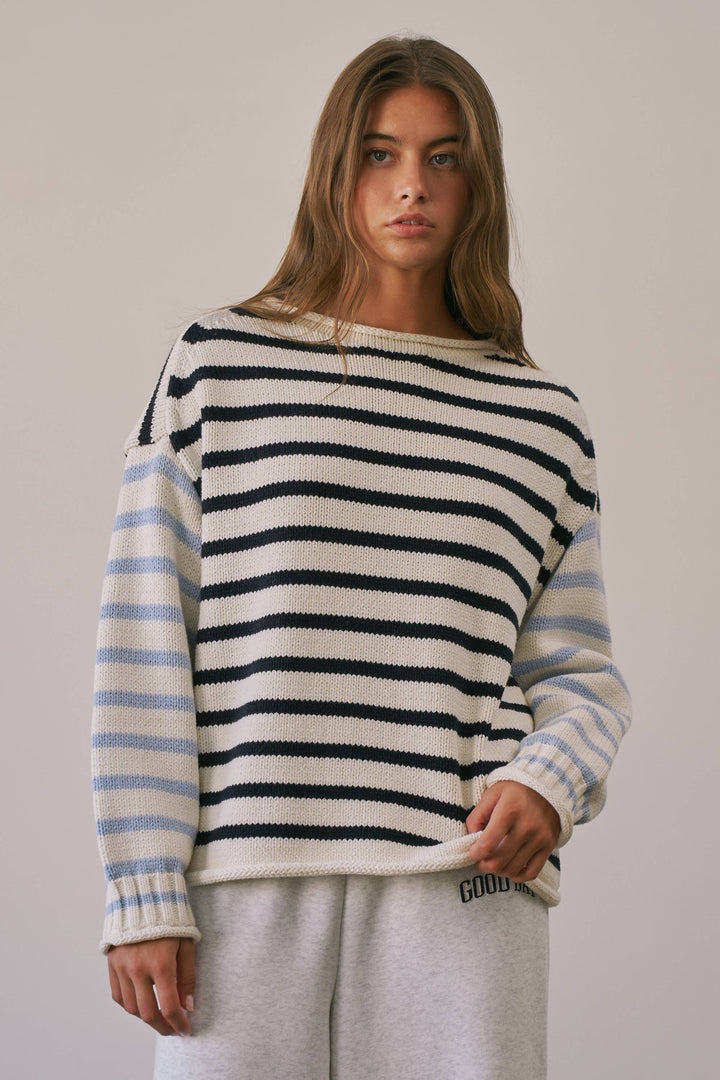 BSW4038 Stripe Oversized Rollup Heavyweight Sweater