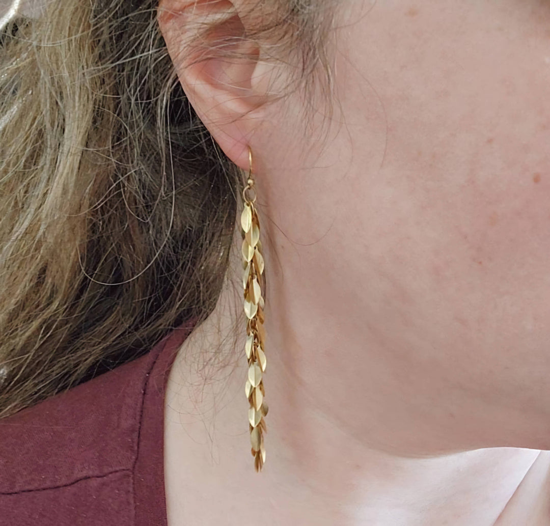 Brass Lightweight Leaf Chain and Labradorite Dangle Earrings