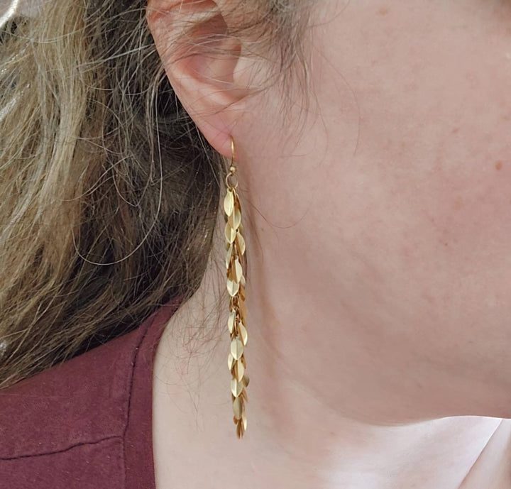 Brass Lightweight Leaf Chain and Labradorite Dangle Earrings