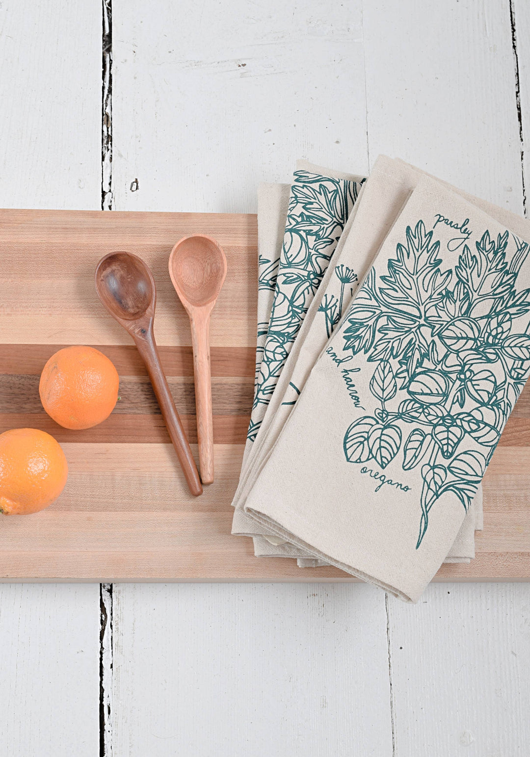Set of 4 Organic Cotton Herbs Napkins - Green - Herb Plants HH989